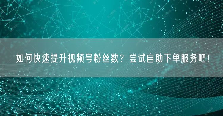 如何快速提升视频号粉丝数？尝试自助下单服务吧！